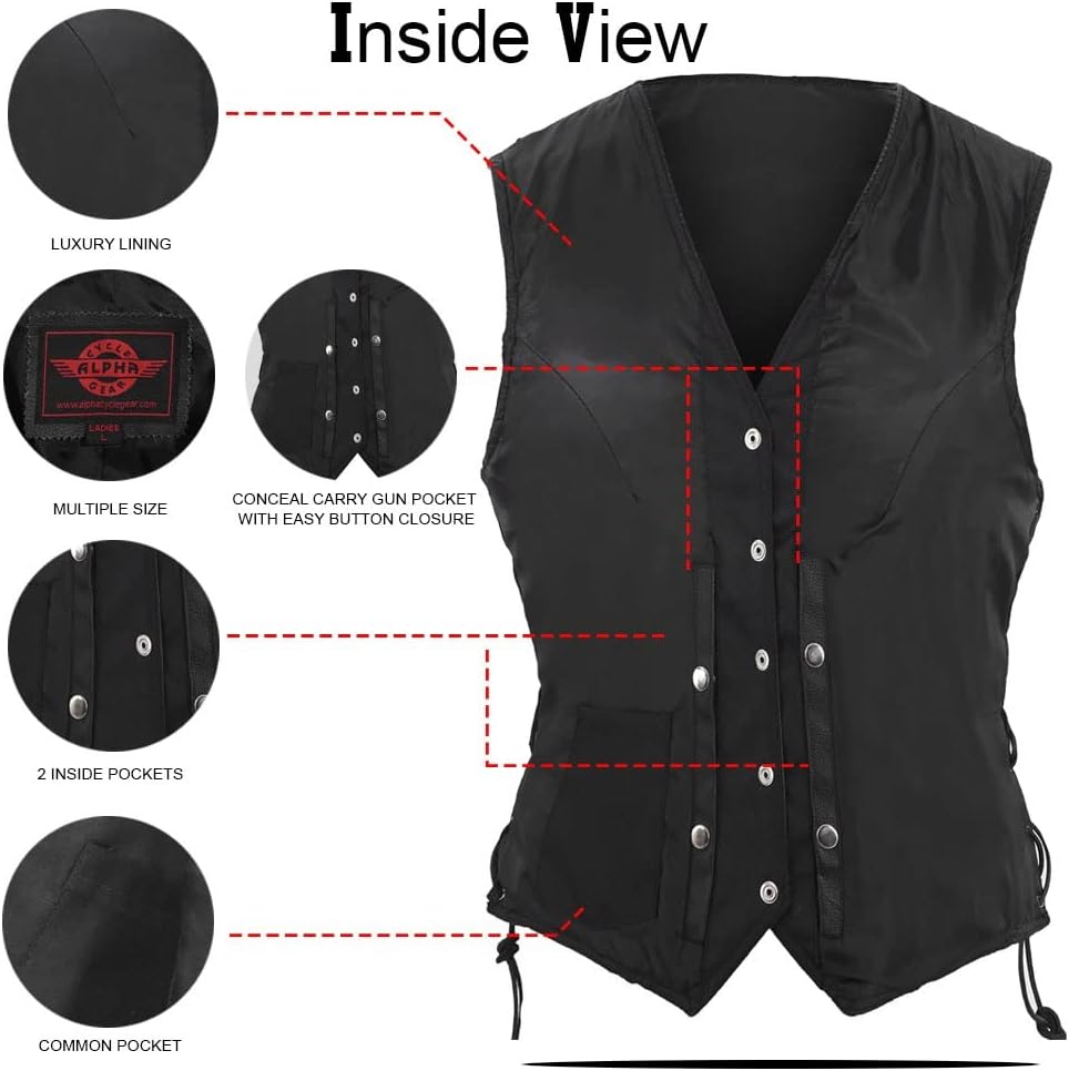 Amazon.com: ALPHA CYCLE GEAR ACG Ladies Leather Vest (X-Small