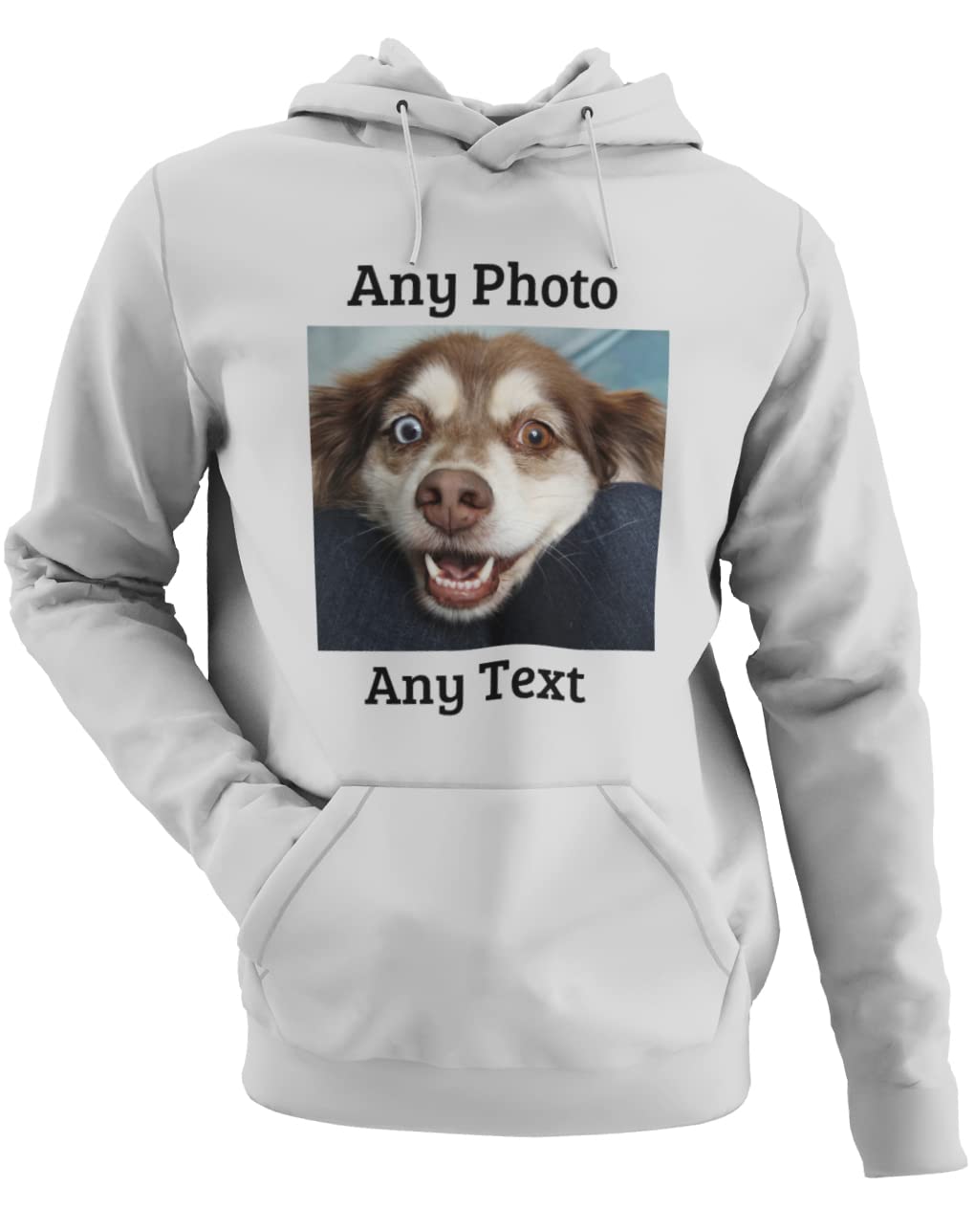 Yourdesign Personalised Unisex Hoodie with Photo and Text in Grey Sizes XS - XXXL - DTG Printed - 100% Cotton.