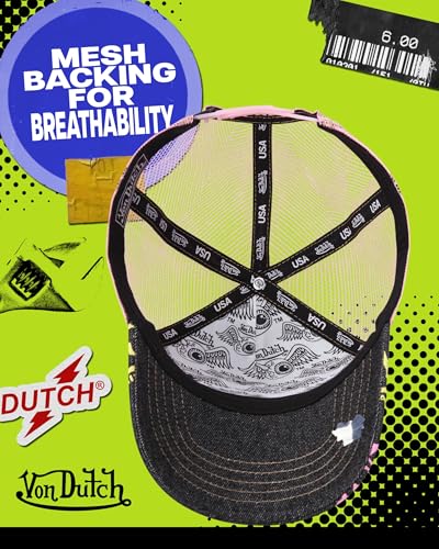 Image of Von Dutch Monogram Trucker Cap - Retro Snapback Cap for Men and Women - Adjustable Snap Fit Panel, Mesh Rear, Curved Bill