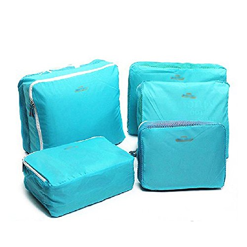 Hotportgift Lot de 5 sacs de rangement pour vêtements de forme cubique pour organiser ses vêtements en voyage bleu clair
