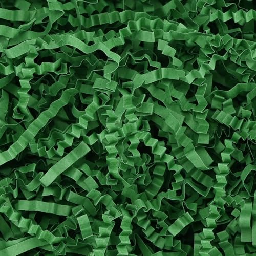 Raissily 10.5oz/300g Crinkle Cut Paper Shred Filler Packing Grass Cushion for Christmas Wedding Birthday Anniversaries Easter Engagement Gift Confetti Box Bag Basket Filling Decoration - Green