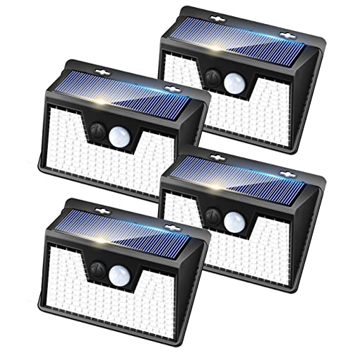 Peasur Luz Solar Exterior【4 Paquete/140 LED/3 Modos】Focos Led Exterior Solares con Sensor de Movimiento,IP65 Impermeable Luces Solares Led Exterior Jardin, Farolas potente para Exteriores,Patio,Garaje