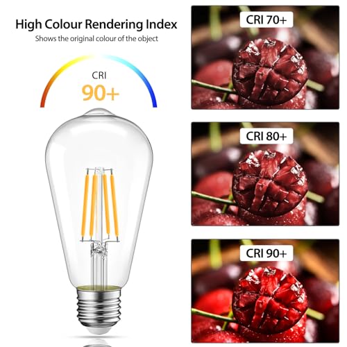 Image of 6 Packs ST58 LED Edison Bulbs, 4 Watt Vintage Light Bulbs Equivalent to 40 Watts, 2700K Warm White Antique Decorative Light Bulbs, 90+ CRI, 480 Lumens E26 Base LED Bulbs, Clear Glass, Dimmable