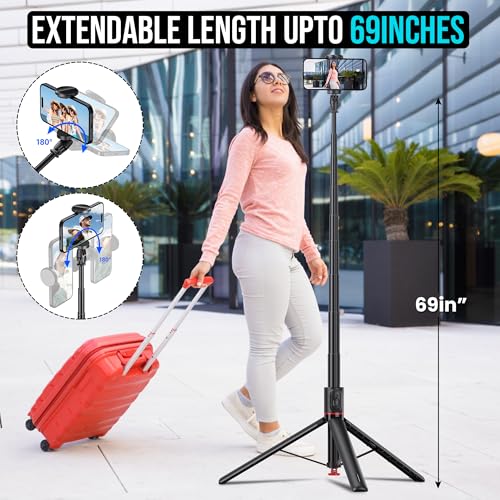 Image of WeCool Auto Pop Open Long Selfie Stick with 360 Degree Rotational Mobile Holder, Magnetic Remote with ABS+Aluminum Body,Selfie Stick extendable Upto 69 Inches