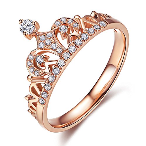 Czjewelry 18k Rose Gold Plated Princess Crown Tiara Design Ring | Promise Rings for Women