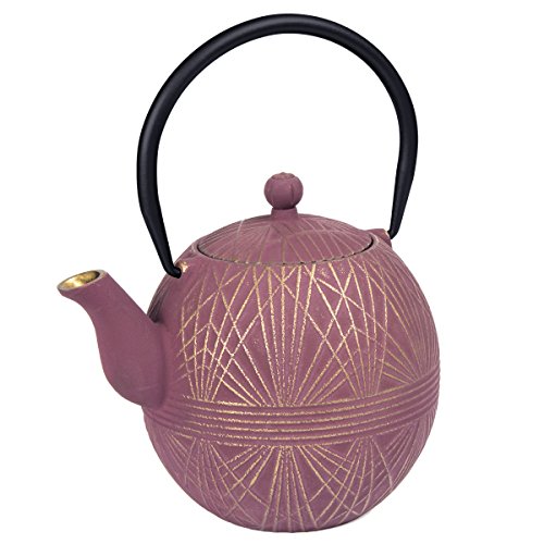 Creative Home 34 oz Cast Iron Tea Pot, New Gold and Purple Color