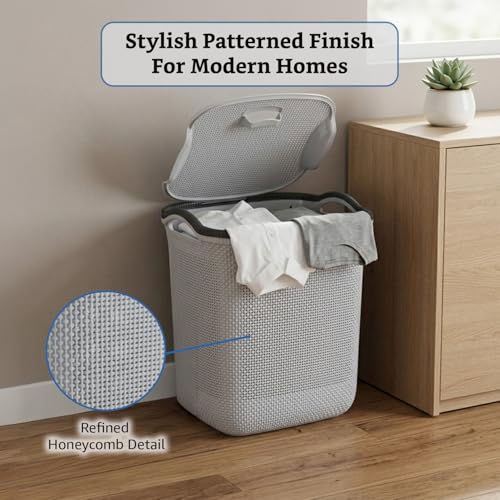 Image of Amazon Brand - Solimo Honey comb Laundry Basket - Small- 42 Litres - 45 cm x 36 cm x 50 cm | Light grey