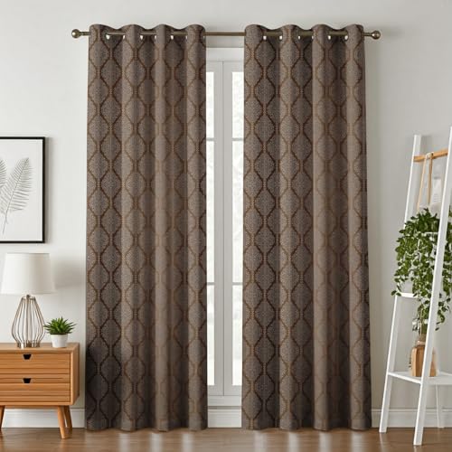 Image of Room Darkening Grommet Curtains 5 Feet Long Set of 2 pcs for Living Room | 70-75% Room Darkening Window Curtain Panel, Coffee