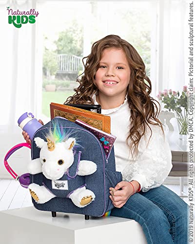 Naturally Kids Unicorn Backpack - 3 5 Year Old Girl Gifts - Kids Suitcase For Girls Boy W Stuffed Animal - Toys For 5 7 Year Old Girls - W Pockets & Reflective Logo - Rolling Backpack W White Unicorn #TOP2