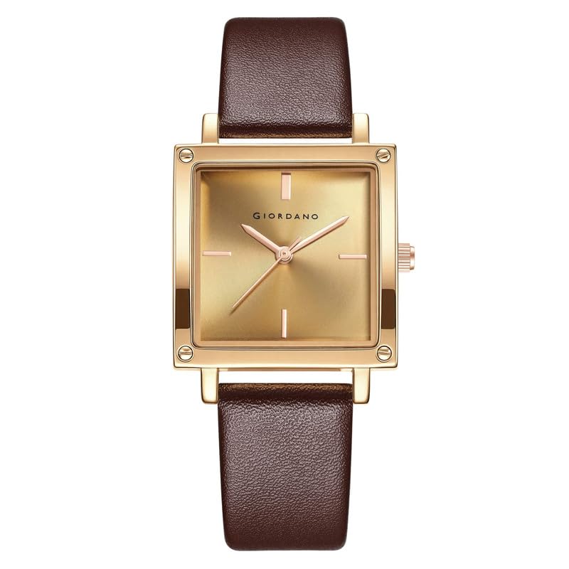 GIORDANO Classic Analog Watch for Women | Sunray Square Dial, Minimal Index Markers | Leather & Stainless Steel Mesh Strap Options | Quartz Movement