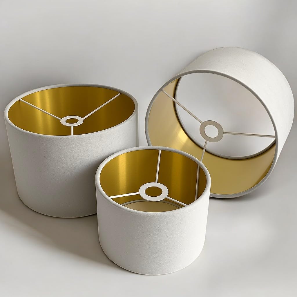 Plush Velvet Lampshade for Ceiling Shade, Table, Floor Lampshade with Brushed Gold Lining Handmade in The UK. (Light Silver, Diameter 25 x 20cm Height)