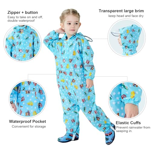Kids Rain Suit Toddler Boys Girls One Piece Raincoats Waterproof Coverall Baby Rain Jackets Zipper Rainwear 1-10 Years2