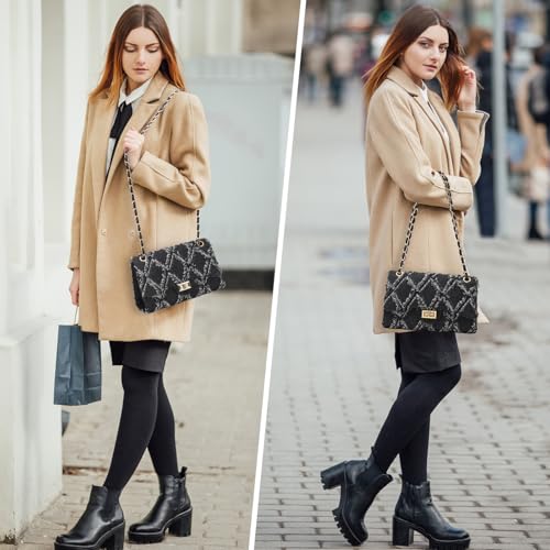 Image of Quilted Leather Crossbody Bags for Women Trendy Ladies Shoulder Purse Satchel HandBag with Chain Strap