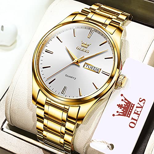 OLEVS Men's Luxury Stainless Steel Watch, Big Face Gold Silver Two Tone Analog Quartz Dress Watch for Men, Casual Easy to Read Waterproof Luminous Day Date Men Wrist Watch - Image 5