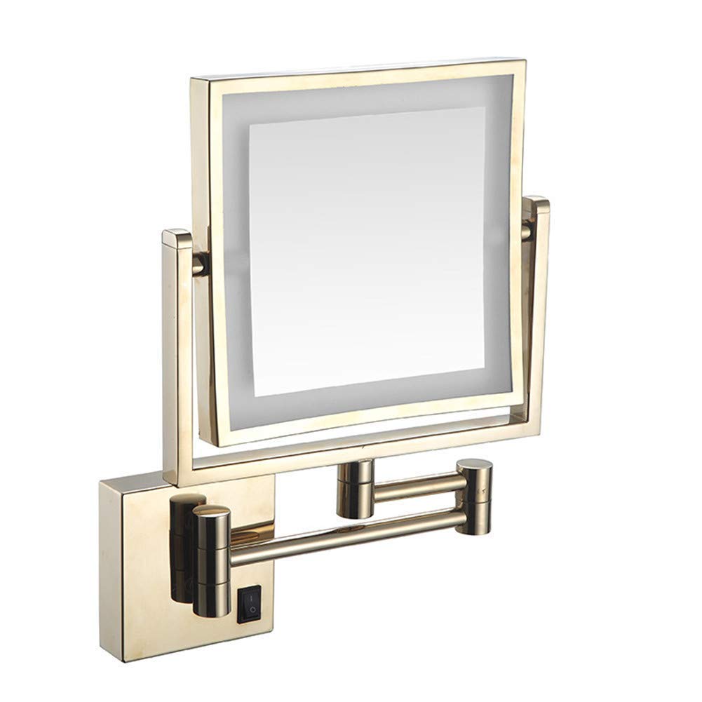 Specchio per il trucco Girevole Allungabile su entrambi i lati Specchio ingranditore 3X Specchio cosmetico quadrato pieghevole illuminato a LED (Colore: Trafilatura di nichel, Dimensioni (Trafilatura