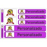 Haberdashery Online Kit 9 Pegatinas Personalizadas para Motos, automóviles o Bicicletas. Etiquetas con tu Bandera y tu Texto. Modelo: Lila