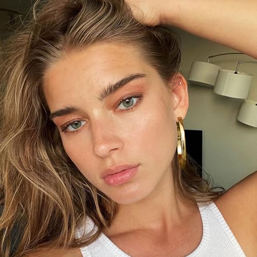 BESTEEL 14K Gold Filled Hoop Earrings for Women, 5mm Wide Large Flat Gold Hoop Earrings, Hypoallergenic Lightweight Oversized Big Hoop Earrings Gold2