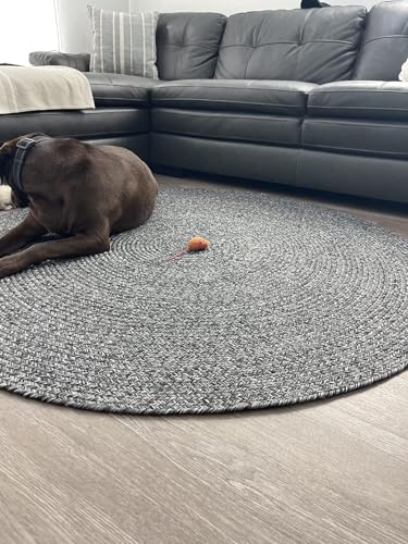 Image of Cotton Round Carpet 3x3 feet - Handmade Braided Boho Rug for Living Room, Bedroom & Balcony - Soft Washable Floor Mat, Color -Charcol