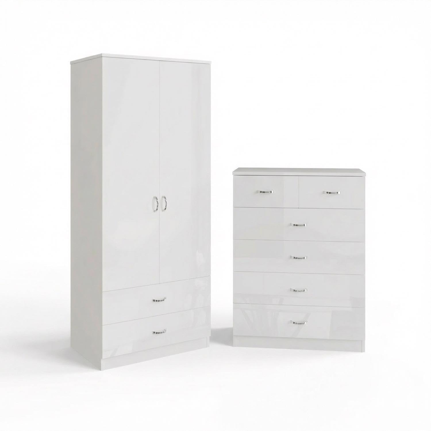 Fwstyle Unisex White Chilton 2 Piece Gloss Complete Nursery Bedroom Furniture Set
