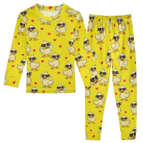 Pajama Sets Long Sleeve Cool Ducks with Hearts Soft Comfy Sleepwear 2 Piece PJS 3-8T
