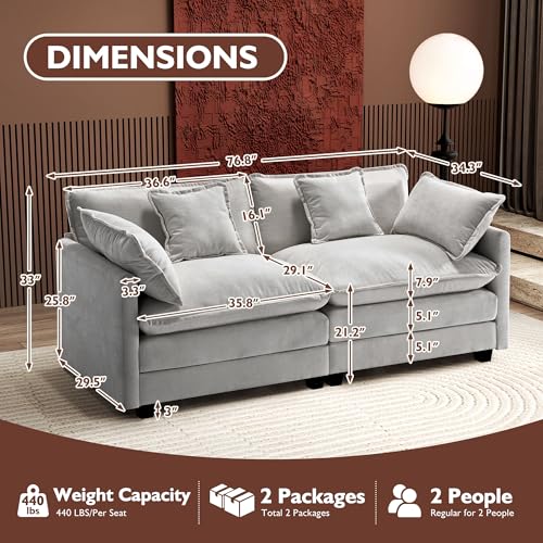 Image of Ihanherry Cloud Sofa 77 Inch Loveseat, Modern Sectional Couch, 2-Seats Sofa for Living Room Bedroom and Apartment, Comfy Double Layer Upholstered Seat Cushion, Breathable Chenille Fabric, Grey