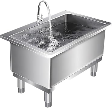Zfmnoyev Freestanding 304 Stainless Steel Sink, Mop Service Basin Wash Station, Industrial Sink with Strainer and Faucet, for Kitchen/Restaurant/Garages70x40x50cm/28x16x20in