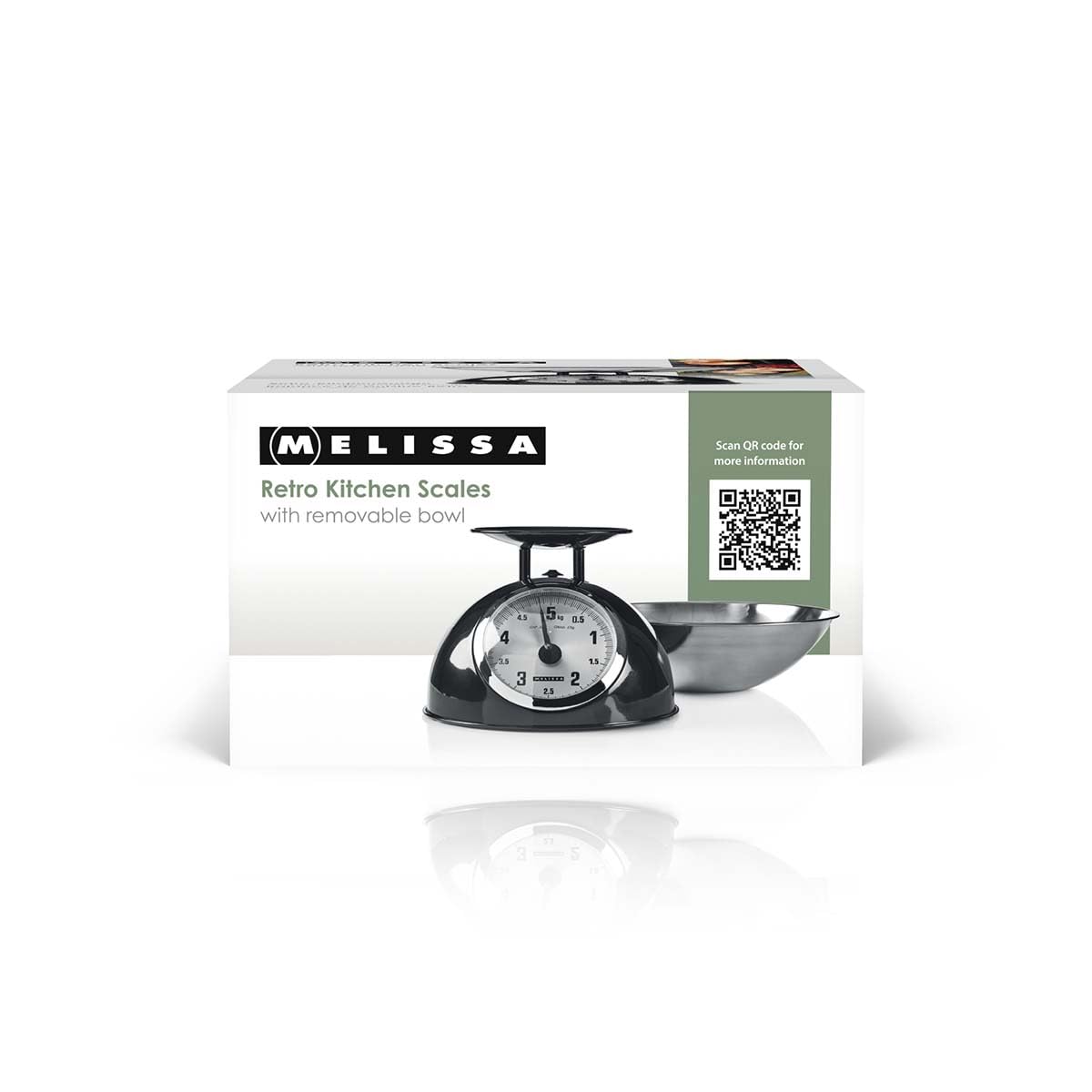 Melissa Mechanische Küchenwaage, Analog mit Edelstahlschüssel, Küchenwaage Digital, Waage Küche, Küchenwage, Küchenwaagen 5kg Kapazität, 25g Skalierung, Schwarz, Abnehmbare Schale, Metallgehäuse
