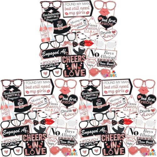 Image of WOBBOX Bachelorette Party Photo Booth Props for Bride & Groom, Bridal Shower Props, Bachelorette Party Decoration, Bride to be Party Decorations Items- Black & Rose Gold (Pack of 3)