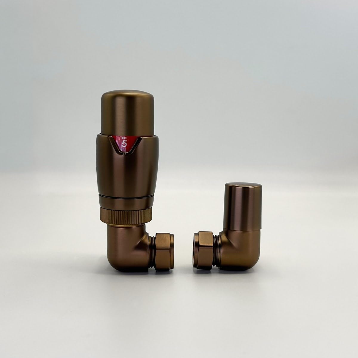 Lux Heat Corner Brushed Bronze Thermostatic Radiator Valve (TRV) Set