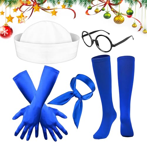Disfraz de – Disfraz de fiesta náutica de Halloween – Guantes de sombrero bufanda, medias gafas para fiesta temática marítima cumpleaños soltero Navidad