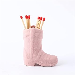 Cowboy Boot Match Holder,Ceramic Match Box for All Matches, Cute Match Holder Home Decor Match Jar with Striker for Candle,Matchstick Holder for Kitchen and Bathroom, Match Sticks NOT Included (Pink)