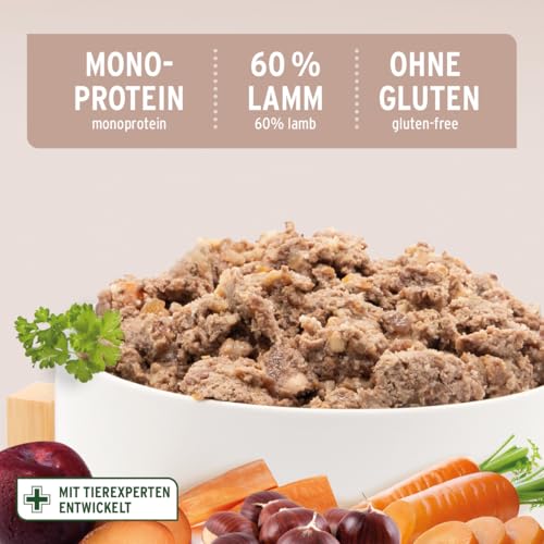 AniForte Hundefutter Nass FarmsLamb 6 x 800g – Nassfutter für Hunde, Frisches Lamm mit Gemüse & Früchten, hoher Fleischanteil, Natürliches Hundenassfutter glutenfrei