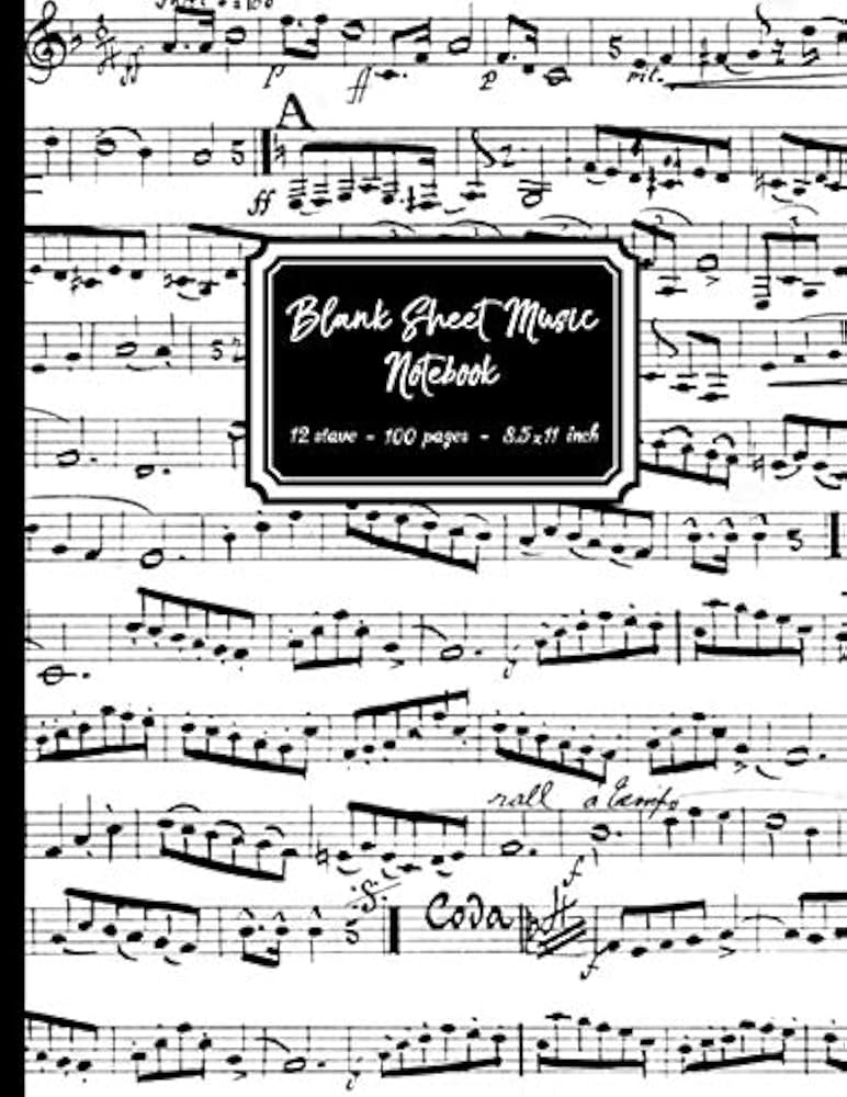 Blank Sheet Music Notebook: Black and White Musical Notes cover, 12 stave staff paper, 100 pages, A4 8.5x11 inch Music Manuscript Paper Musicians Notebook for composing music & writing music notation: Notebooks, blank-sheet-music-notebook-black-and-white-musical-notes-cover-12-stave-staff-paper-100-pages-a4-8-5x11-inch-music-manuscript-paper-musicians-notebook-for-composing-music-writing-music-notation-notebooks
