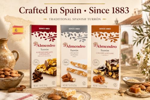 Turron Turrones From Spain, El Almendro Turrones De Chocolate Crocanti, Crunchy Almond Duro, Caramel & Sesame Holiday Variety Christmas Candy Brittle - image 4