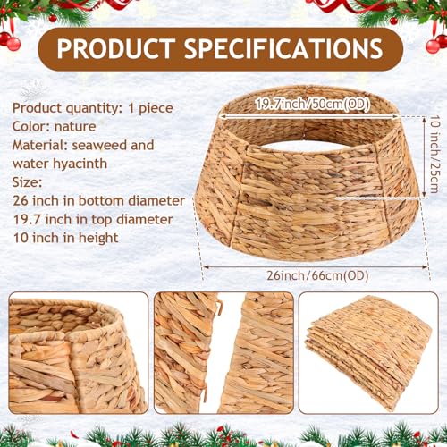 Liliful 26 Inch Christmas Tree Collar Basket, Large Woven Hyacinth Rustic Christmas Tree Base Cover Skirt for Holiday Decorations Accessories