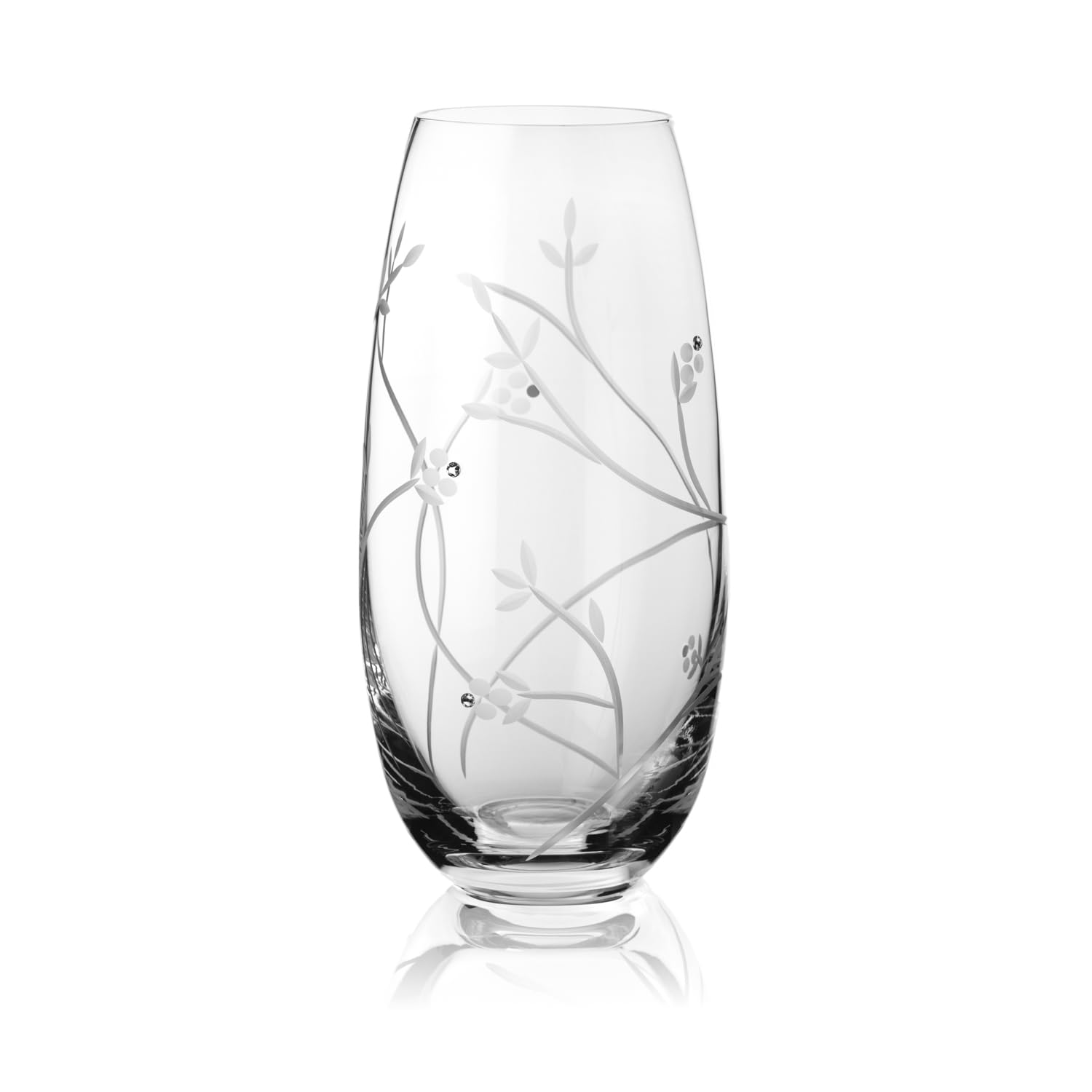 DIAMANTE Swarovski Barrel Shaped Crystal Glass Vase "Leaf", Hand Cut Flowering Vine Decoration with Swarovski Crystals