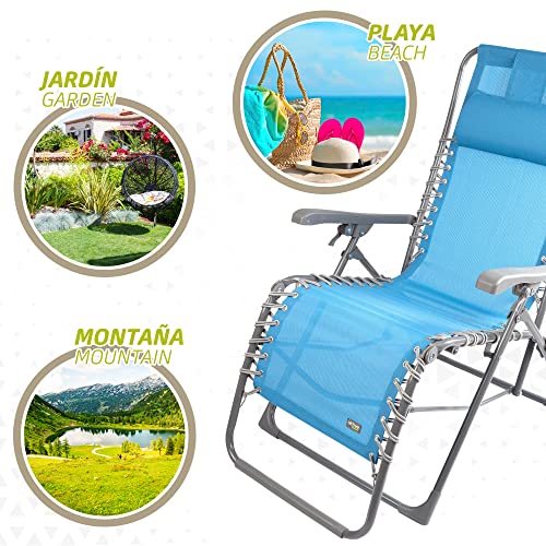 Aktive 61079 - Sedia Da Spiaggia Pieghevole Antiribaltamento, Stabile, Resistente: Max. Peso. 150 Kg, Materiale Textilene, Reclinabile Con Regolazione Della Posizione - 6