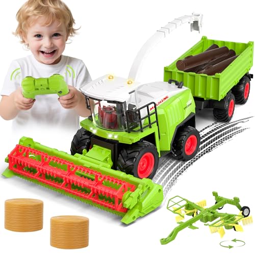 Orvyna Moissonneuse Batteuse Telecommande avec Remorque et Faneuse, RC Tracteur