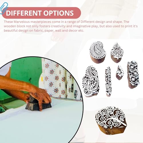 Image of RENIQ Wooden Printing Block for Fabric & DIY Craft | Handcrafted Indian Design Stamp for Textile, Pottery, Mehndi & Home Decor (Multicolor7)