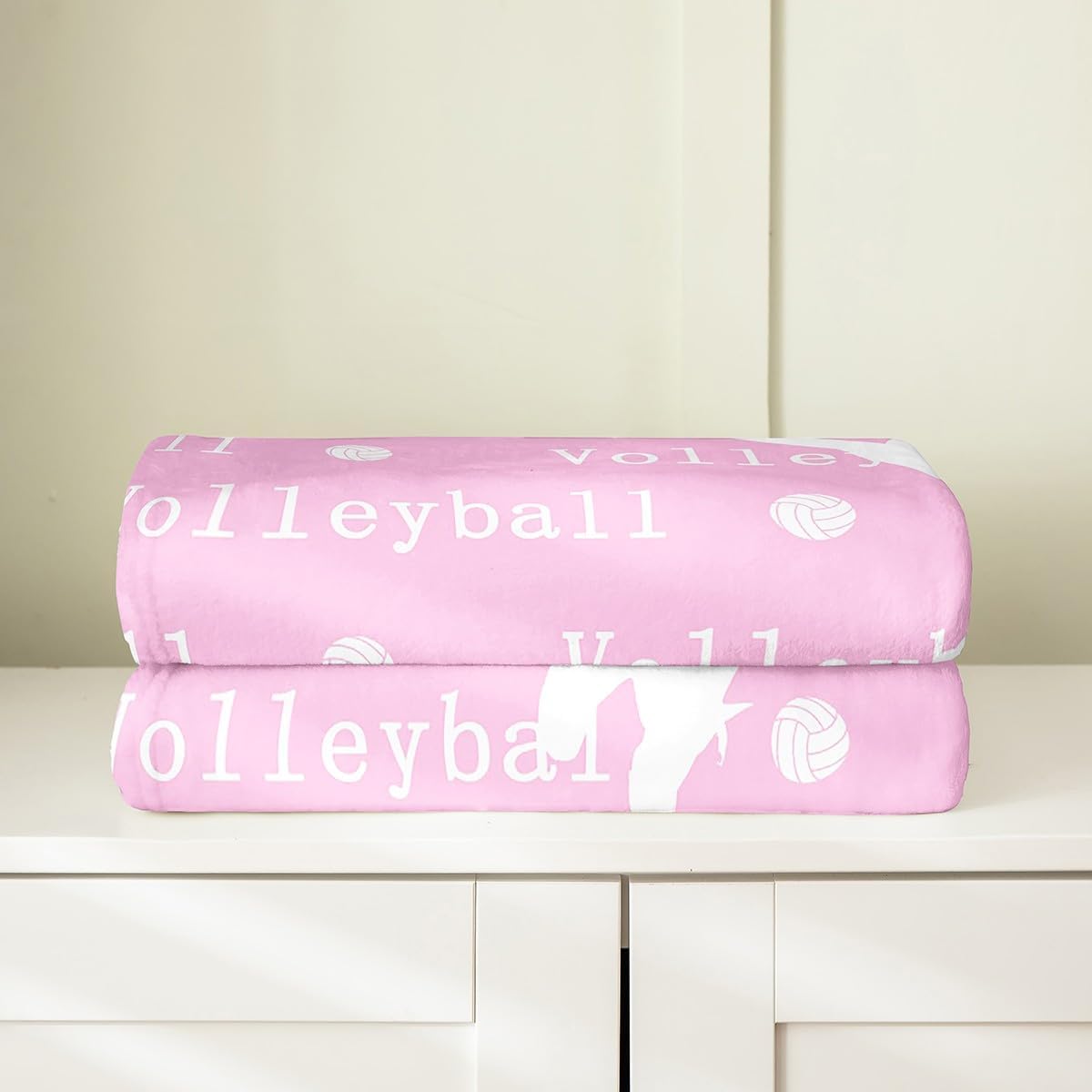 Female Volleyball Fleece Blanket,Fashion Chic Sporting Game Pink Bed Blanket for Kids Teens,Sports Lovers Player Silhouette Modern Flannel Blanket for Room Decor,Queen 90"x90"