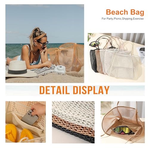 Nylon Mesh Beach Tote Bag,23L Large Inner Pocket,Women Shoulder Bag for Beach Travel Picnic Vacation2