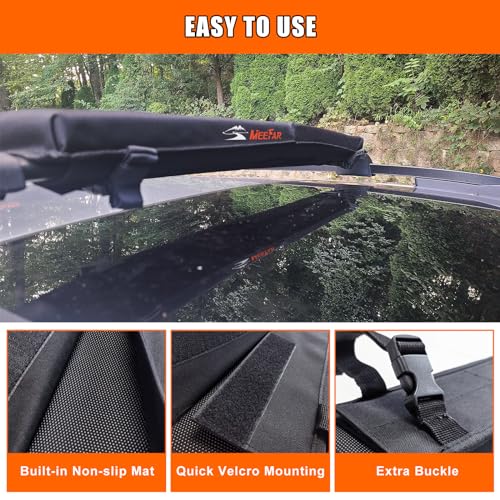 Image of MeeFar Universal Car Soft Roof Rack Pads Luggage Carrier Rack for Kayak Surfboard SUP Canoe Include 2 Heavy Duty Tie Down Straps, 2 Tie Down Rope, 2 Quick Loop Strap