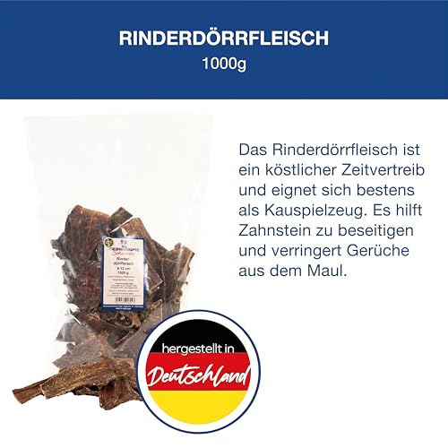 Tiernahrung Schwenner Rinderdörrfleisch für Hunde - 8-12 cm leckere Kaustangen - Hundeleckerli aus Trockenfleisch - 1000g Hundesnack