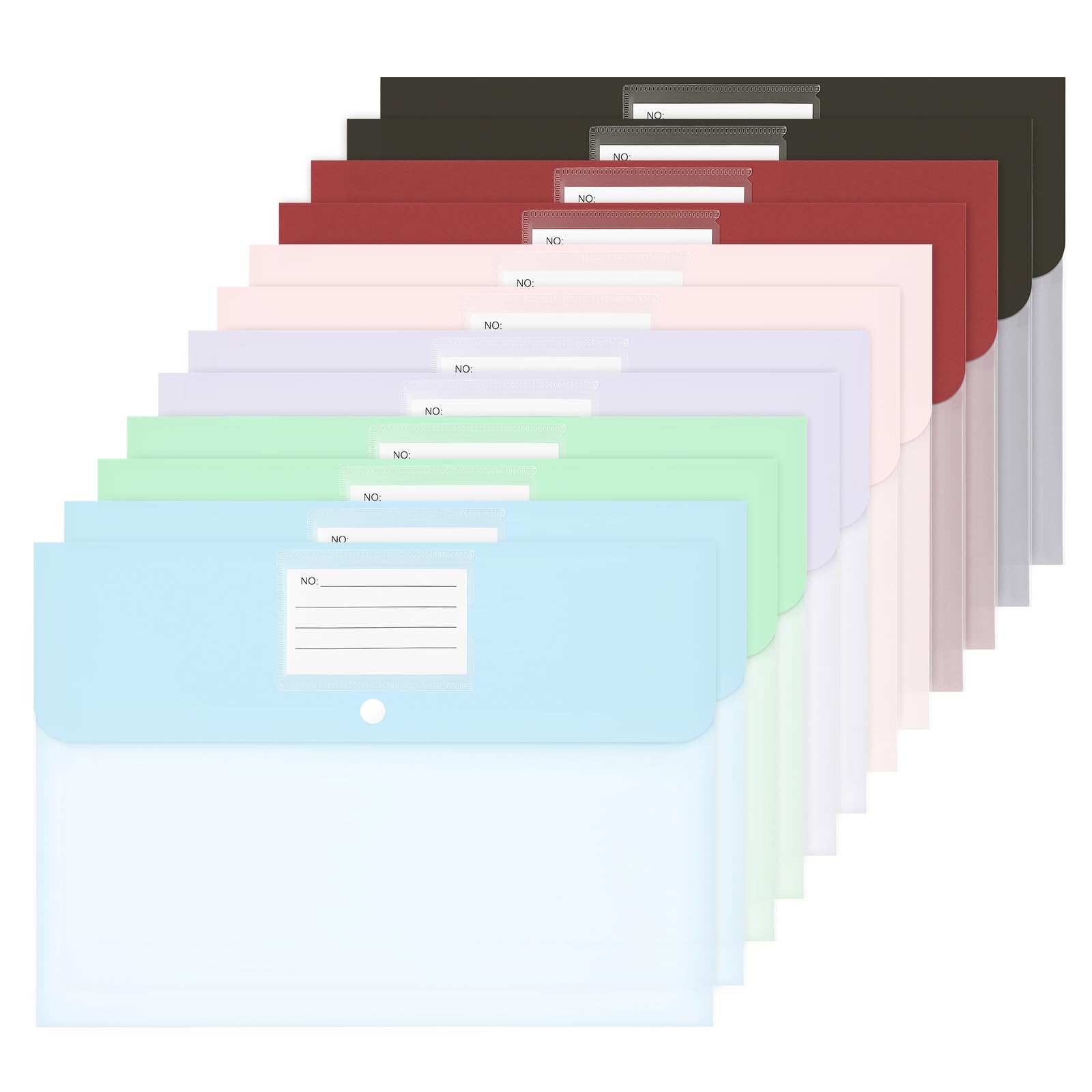 Alyvisun 12 PCS Document Folders, 6-Colour A4 Plastic Wallets with Popper