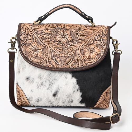 American Darling Briefcase Hand Tooled Hair On Leather Western Women Bag Handbag Cute Laptop 9.5 (H) X 10.5 (W) 4.5 (D)2