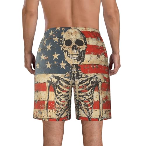 Men's Swim Trunks Beach Board Shorts Swimming Quick Dry - American Flag Skeleton Vintage Art3