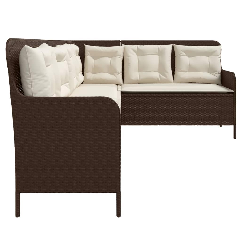 vidaXL Gartensofa in L-Form, Ecksofa mit Kissen, Sitzgruppe für Garten Terrasse Balkon, Gartenmöbel Sofagarnitur, Braun Poly Rattan