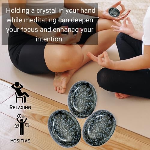 Image of Amazing Gemstone Indigo Gabbro Jasper Palm Stone - Hot Massage Worry Stone for Natural Body Chakra Balancing, Reiki Healing and Crystal Grid