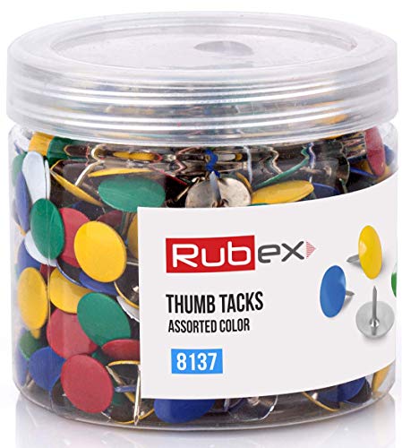 500 Rubex Thum Tacks, Push Pin, Colorful Push Pins, Assorted Plastic Head, Standard Thumb Tacks with Steel Point, Push Pins for Cork Boards for Walls, Poster Board or Pin Board (Mix Color 500 Count)