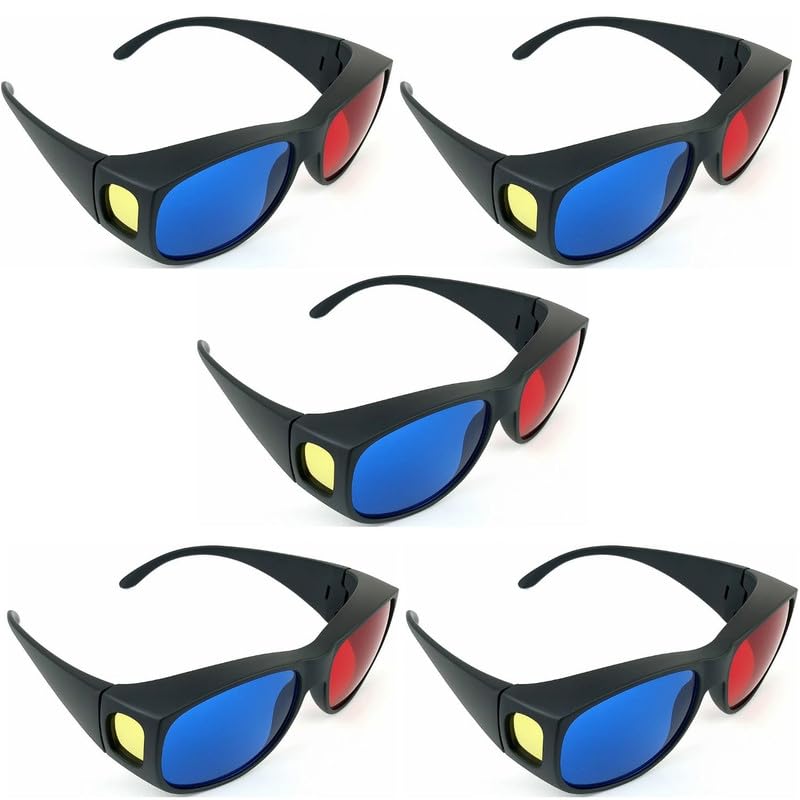 Image of Red Cyan 3D Glasses for YouTube Videos | Anaglyph Red Blue 3D Viewing Eyewear | Hard Scratch-Resistant Lens | Flexible Frame | Home Cinema Projector Compatible | Pack of -5
